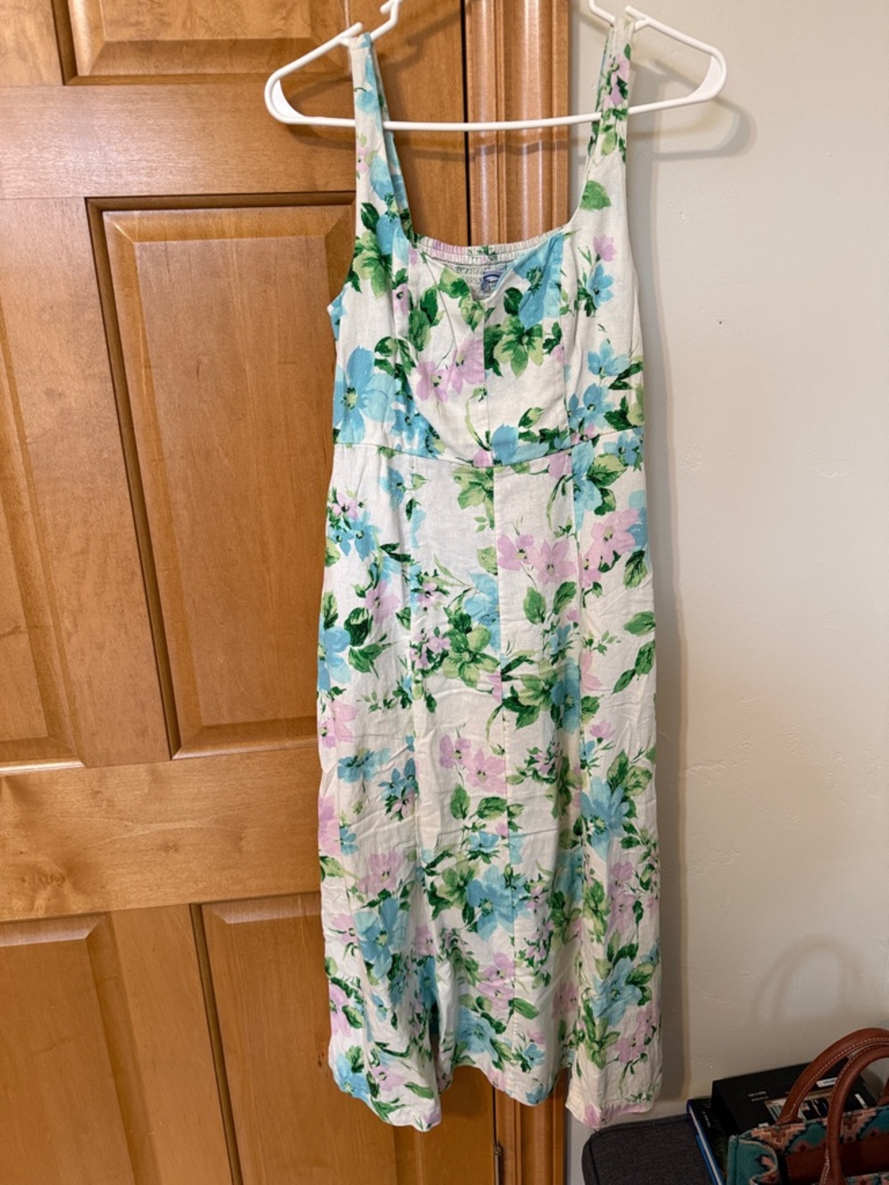 Old Navy White Maxi Dress with Blue, Green & Pink Floral Print